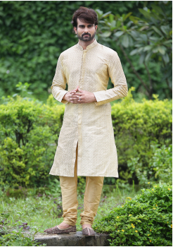 Gold Color Dupion And Art Silk Fabric Kurta Set